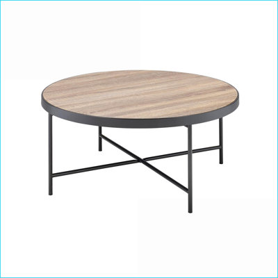 Table basse industrielle ronde avec plateau gris vieilli Base en métal foncé pour le salon, conception compacte