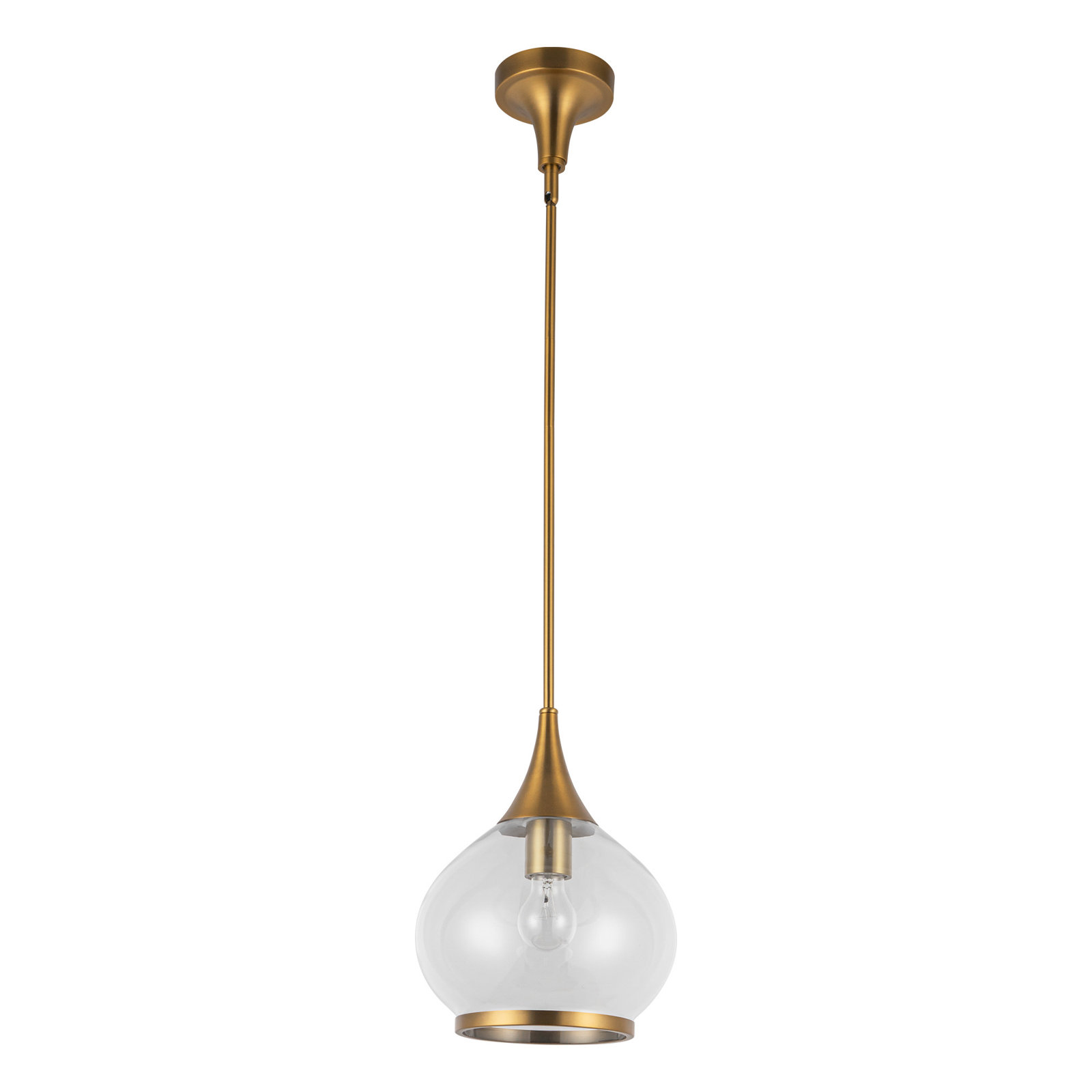 Hazel Single Light Glass Pendant, Clear, Aged Gold, 63" H x 10" W x 10.13" D