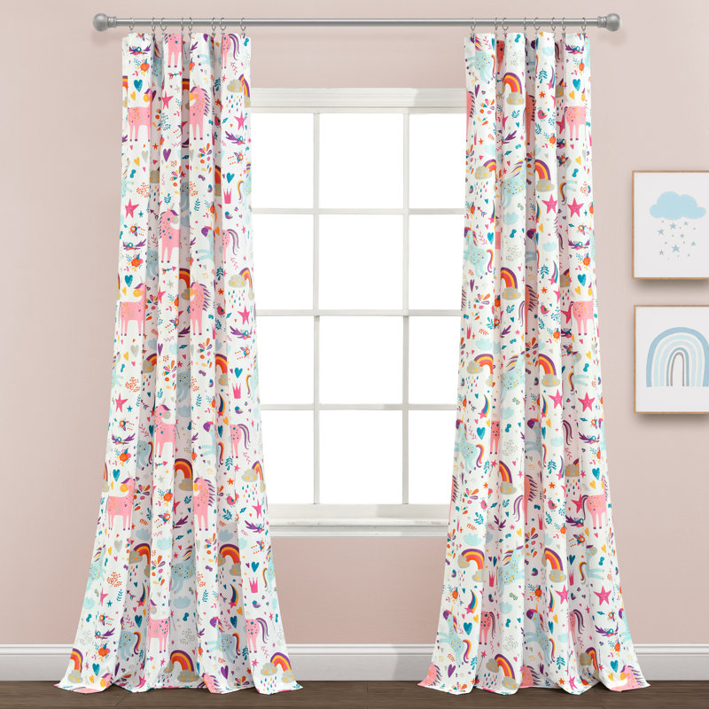 Lush Decor Unicorn Heart Room Darkening Curtain Panels Pair Drapes (Set of 2), White