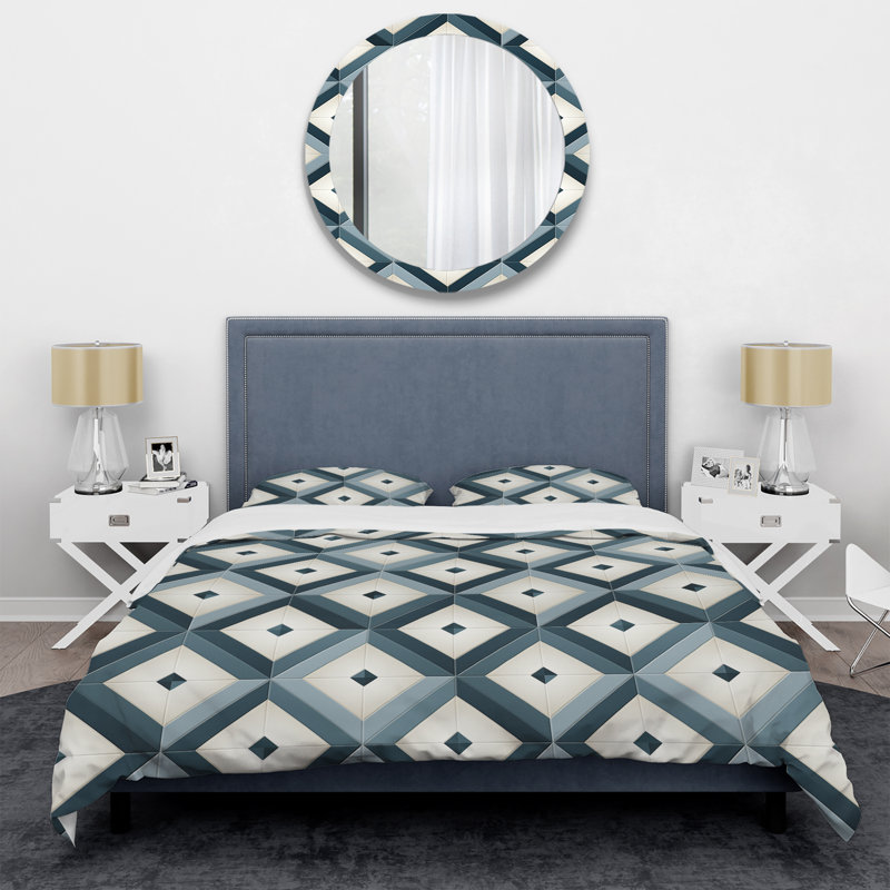 Nordic Geometric Serenity I - Ensemble de housse de couette géométrique - Microfibre de polyester