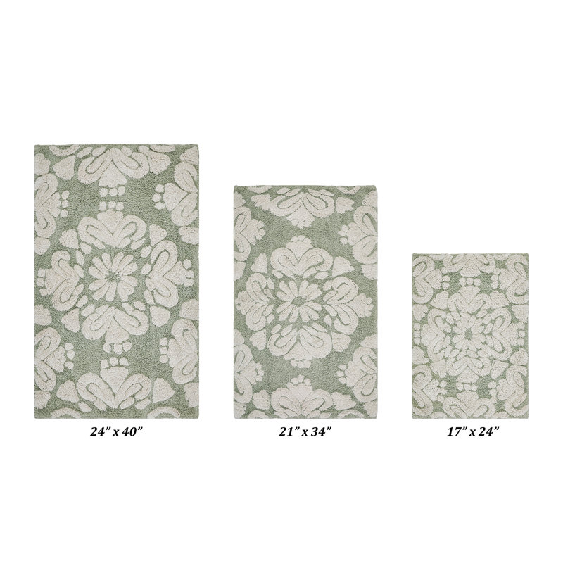 Chemash Premium-Quality 100% Cotton Super Absorbent Machine Washable 3 Piece Bathroom Rug Set, Sage