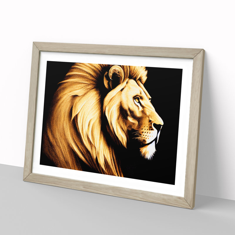 Showstopping Lion - Framed Print, 46cm H x 64cm W x 2cm D, Oak