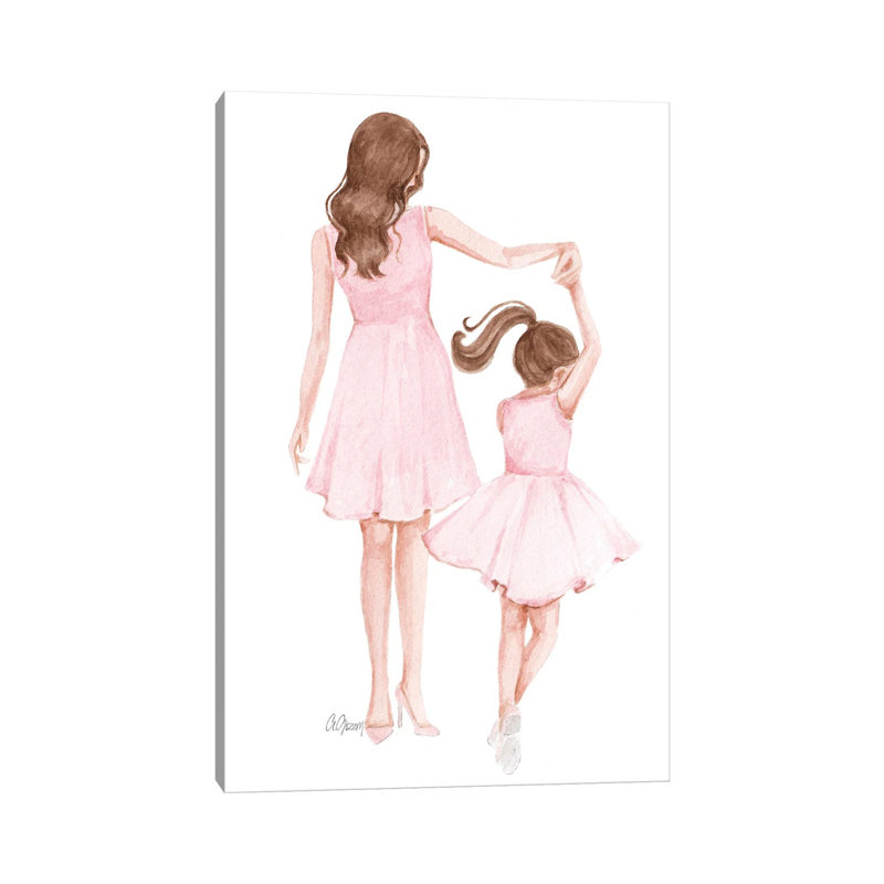 Mom And Daughter Dance by Style Of Brush - Gallery-Wrapped Canvas Giclée on Canvas, 20.32 cm H x 30.48 cm W, Canvas
