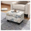 Repose-pieds beige et bleu à motif floral - Tabouret d'appoint contemporain avec pieds en bois de bouleau pour la décoration du salon