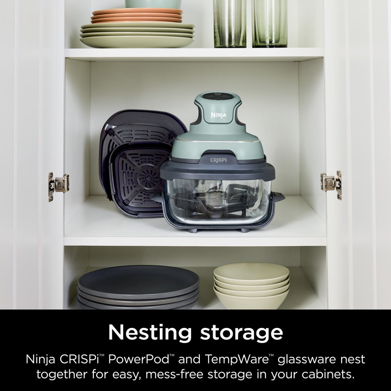Ninja Crispi 4-in-1 Portable Glass Air Fryer Cooking System, 4 QT & 6 Cup Glass Containers with Storage Lids, Easy Meals, Microwave, Freezer & Dishwasher Safe, Air Fry, Bake, & More