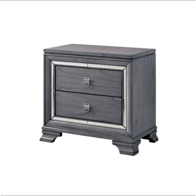 Table de chevet 2 tiroirs en bois avec bordure miroir