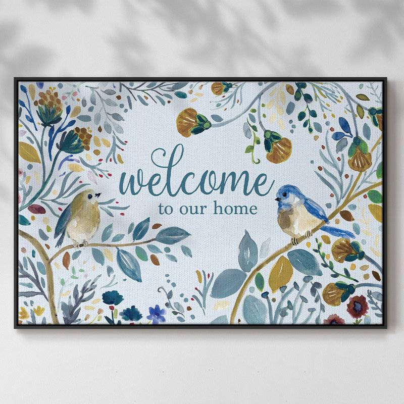 Welcome to our home, reproduction d'art sur toile, H 25 po x l 37 po x P 2 po, Noir