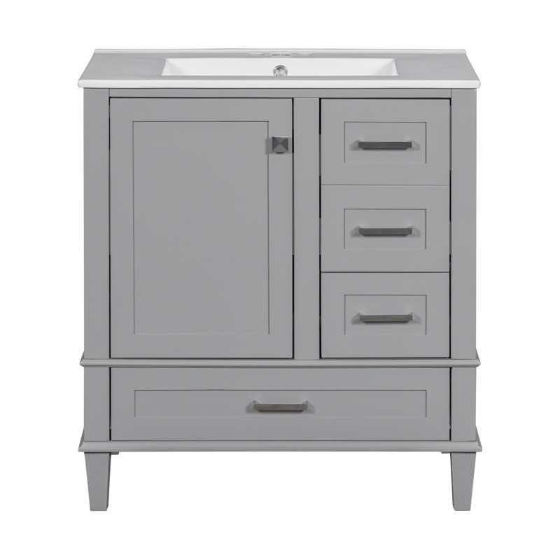 Meuble-lavabo avec rangement, Gris, Argent argent, 30"