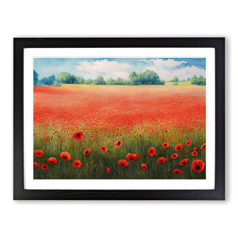 Watercolour Poppy Field Vol.4 - Single Picture Frame Print, 46cm H x 64cm W, Black