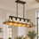 Lustre linéaire à 5 lumières de 86 cm (34 po) avec fini noyer, suspension pour îlot de cuisine de style campagnard