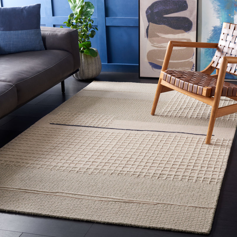 Tapis gris / beige en laine / coton touffeté à la main Genres, Rectangle 4 pi x 6 pi