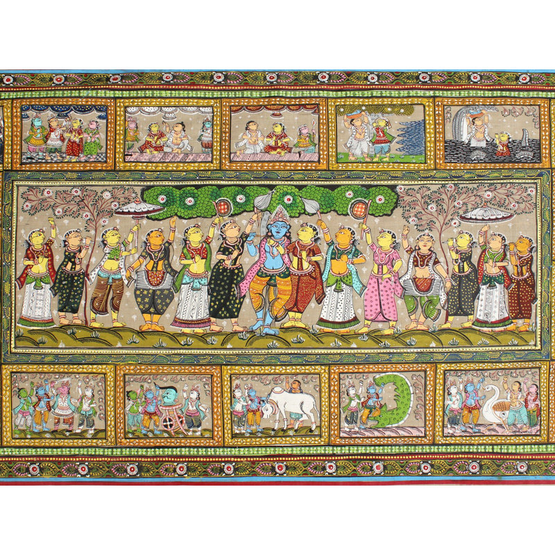 Dieu Shri Krishna Leela, peinture | Peinture de Patta sur soie de tussar