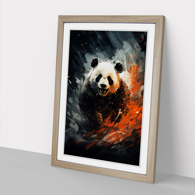 Panda Action No.2 - Single Picture Frame Print on Wood, 64cm H x 46cm W x 2" D, Oak Framed