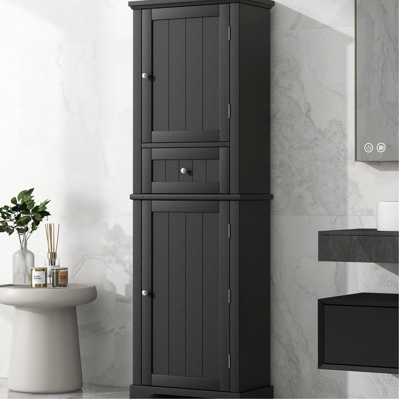 Armoire de rangement de salle de bain noire avec tablette réglable et tiroir inférieur