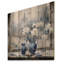Charme de fenêtre floral blanc et bleu antique - fenêtres de ferme sur imprimé bois-386674217