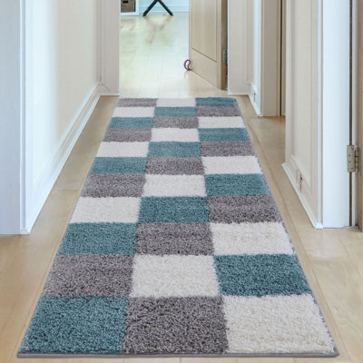 Myshaggy Collection Rugs Geometric Design in Duck Egg Blue