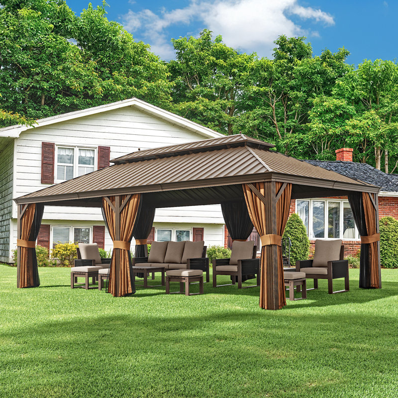 24 Ft. W X 14 Ft. D Aluminum Patio Gazebo With Double Roof