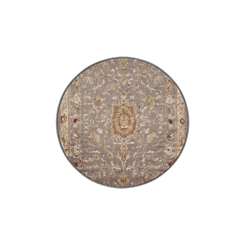 Machine Washable Gray Area Rug, Round 3'