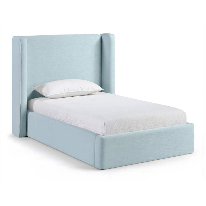 Kendall Wanaque Linen Textured Fabric Upholstered Bed, Light Blue Linen Textured Fabric, Twin