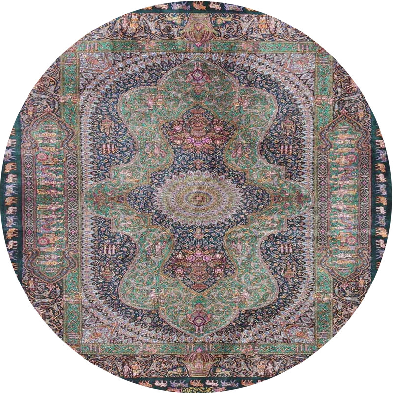 Tapis rond rond multicolore tissé à la machine, Rond 3 pi