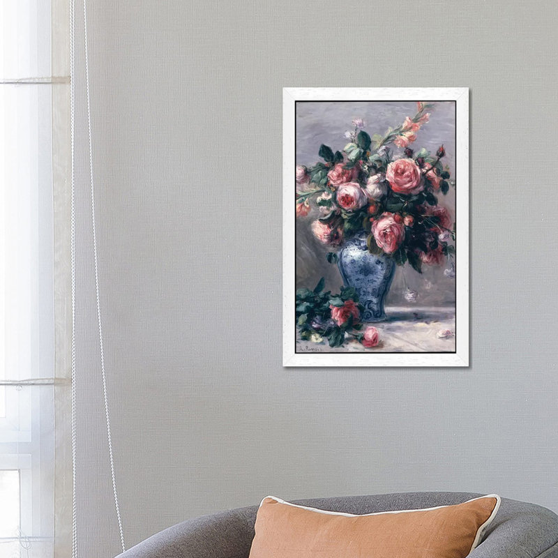Vase Of Roses by Pierre-Auguste Renoir - Gallery-Wrapped Canvas Giclee on Canvas, 101.6 cm H x 66.04 cm W, White Framed