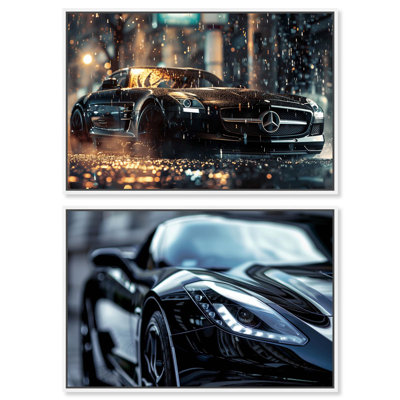 «Glam Car Night Duo», impression sur toile par Art Remedy, cadre blanc, 24 x 16
