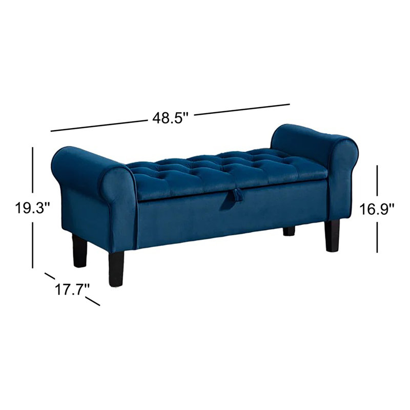 Banc de rangement rembourré Jillia, Bleu