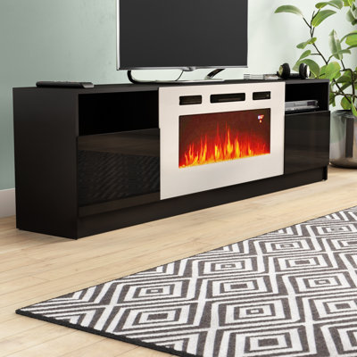 Delaine 78.7" Modern TV Stand with Electric Fireplace, High Gloss Finish, Media Storage