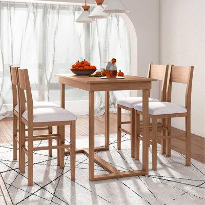 Farmhouse Counter Height 5-Piece Dining Table Set With 1 Rectangular Dining Table And 4 Dining Chairs For Small Places