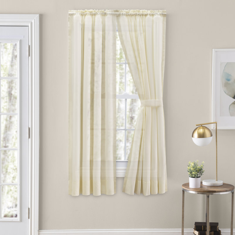 Tangina Cotton Blend Semi Sheer Curtain Pair, Natural, 40" W x 54" L