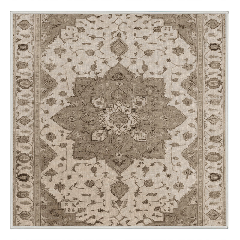 Tapis beige Tabriz lavable à la machine, Carré 4 pi