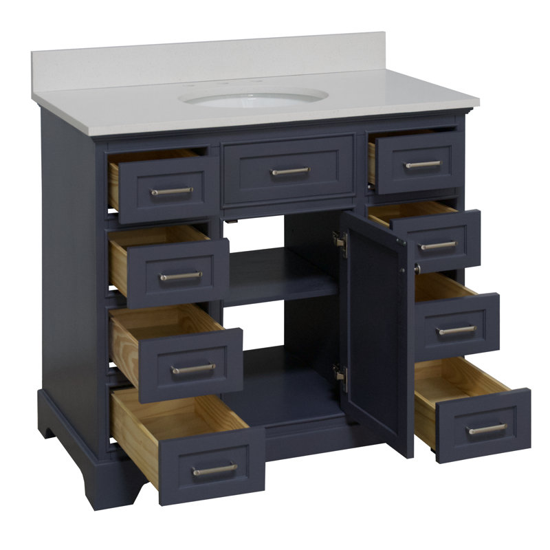 Ensemble de meuble-lavabo simple 42 po Meriline, Gris anthracite, Quartz