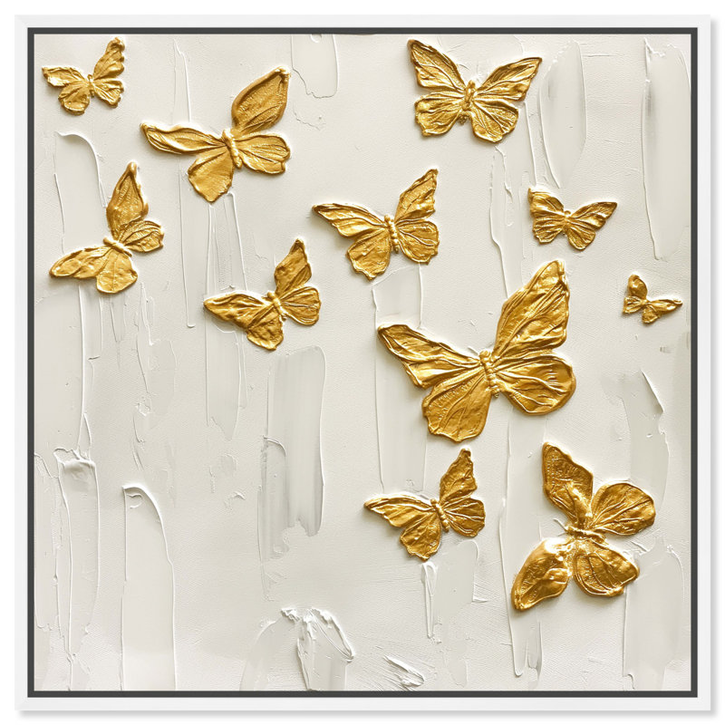 Art mural Mariposas A Volar, Cadre blanc, H 31 po x l 31 po