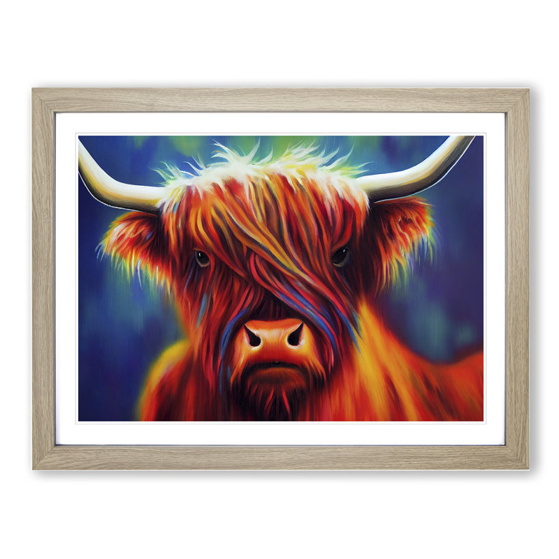 Colourful Highland Cow Vol.2 - Framed Print, 25cm H x 34cm W x 2cm D, Oak Framed
