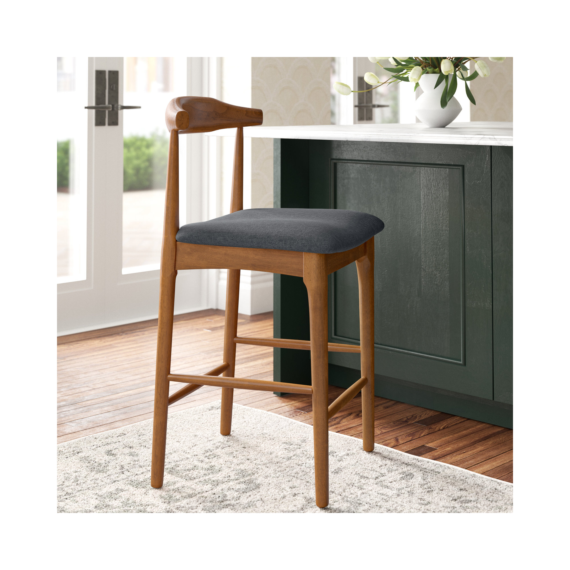 Hank Counter/Bar Stool, Dark Gray, Counter Stool (25.67" Seat Height), Walnut