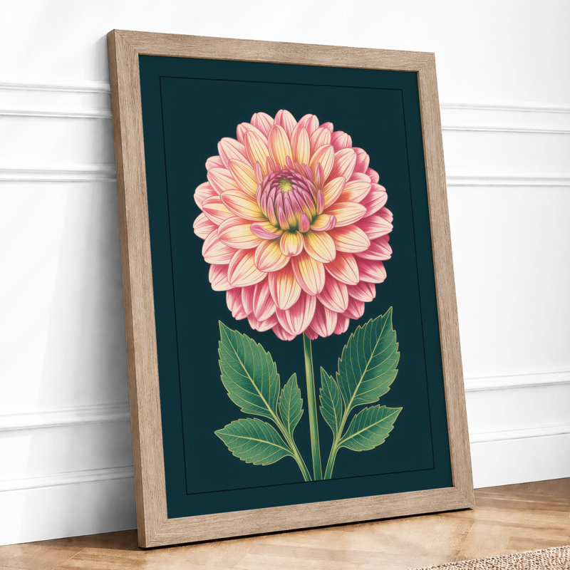 Dahlia Study Botanical - Framed Print, A3 - 42.0 x 29.7 cm, Oak