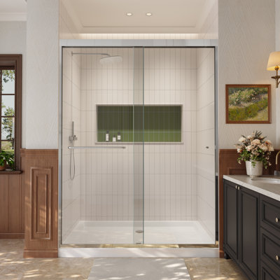 Porte de douche coulissante double Kavrton l 44 po à 48 po x H 76 po en chrome avec verre trempé transparent certifié GSC de 5/16 po (8 mm)
