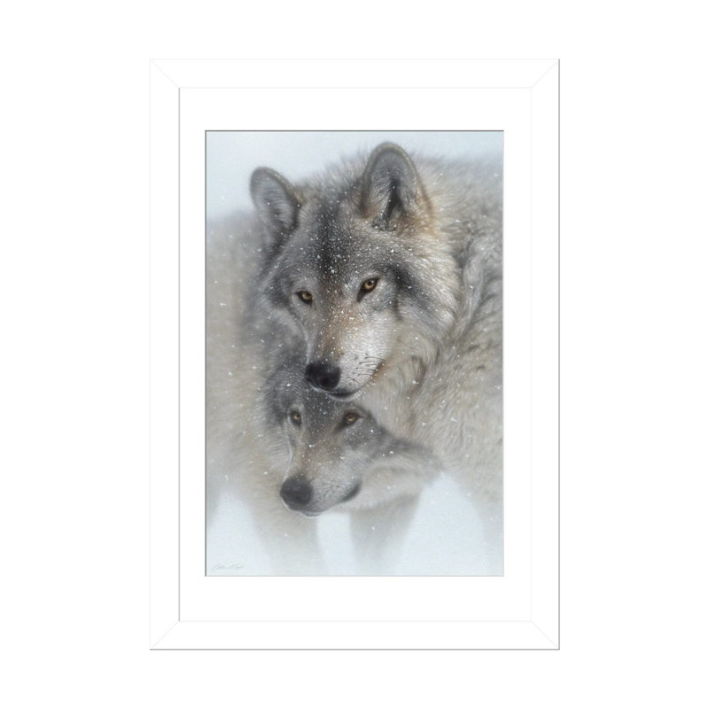 Wild Devotion - Gray Wolves, 24" H x 16" W x 1" D, White Open Corner Frame Paper