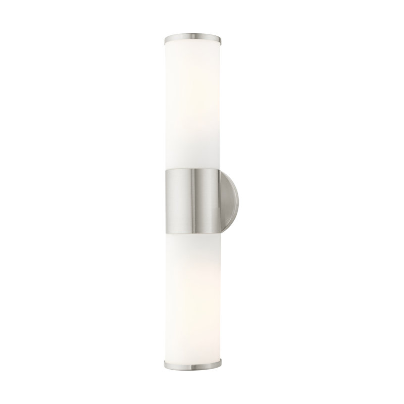 Brushed Nickel 2-Light Vanity with Satin Opal Glass Shades