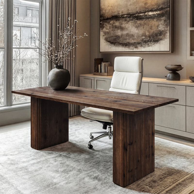 63" Solid Wood Executive Office Desk with Rich Wood Grain