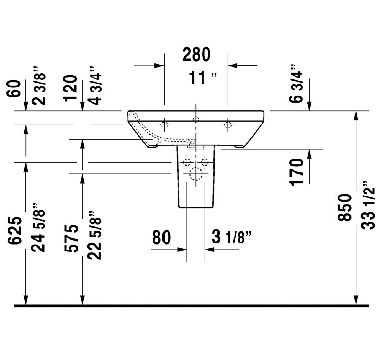 DuraStyle Ceramic 22" Wall Mount Bathroom Sink with Overflow