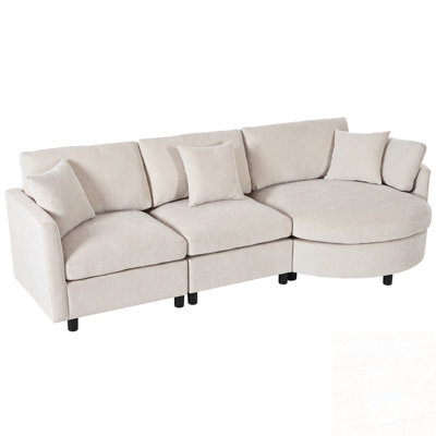 Chenille 3-Piece Sectional Sofa With Curved Chaise And 3 Throw Pillows