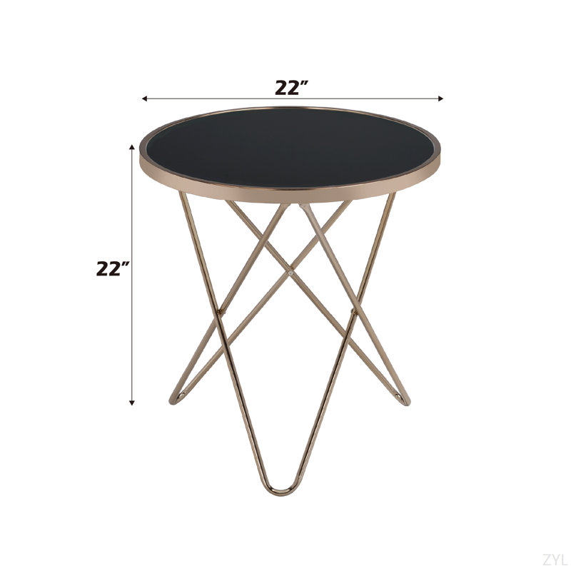 Table de bout en verre noir et finition champagne, Noir