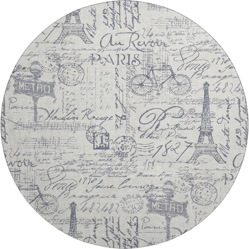 Premium Machine Washable Mayfield AMF2209 novelty Rug, Ivory, 8' Round