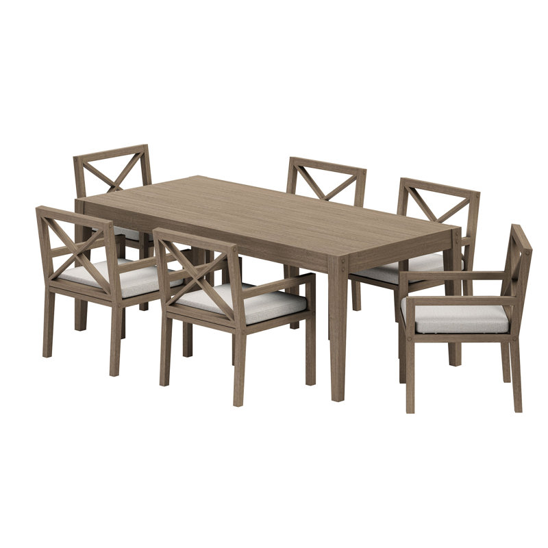 Ensemble de salle à manger d'extérieur en bois de teck 7 pièces Northlake, Beige