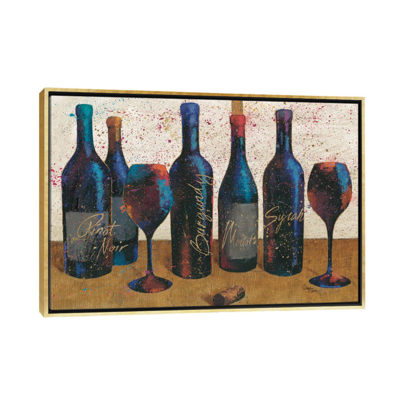 «Wine Splash Light I» par All That Glitter - reproduction d'art, H 40 po x l 60 po x 1,5 po, Toile encadrée d'or
