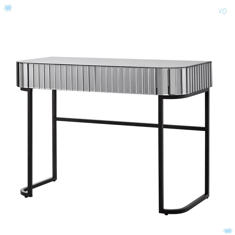 Mirrored Console Dressing Table With 2 Drawers,Versatile Desk For Bedroom And Office, Grey/Black