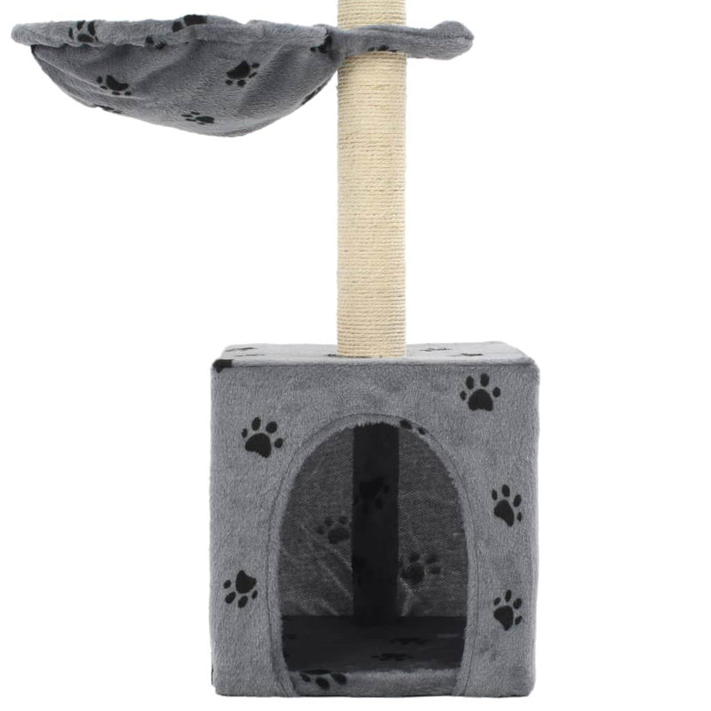 vidaXL Cat Tree with paw prints Soft plush, particle board, sisal rope, Grey