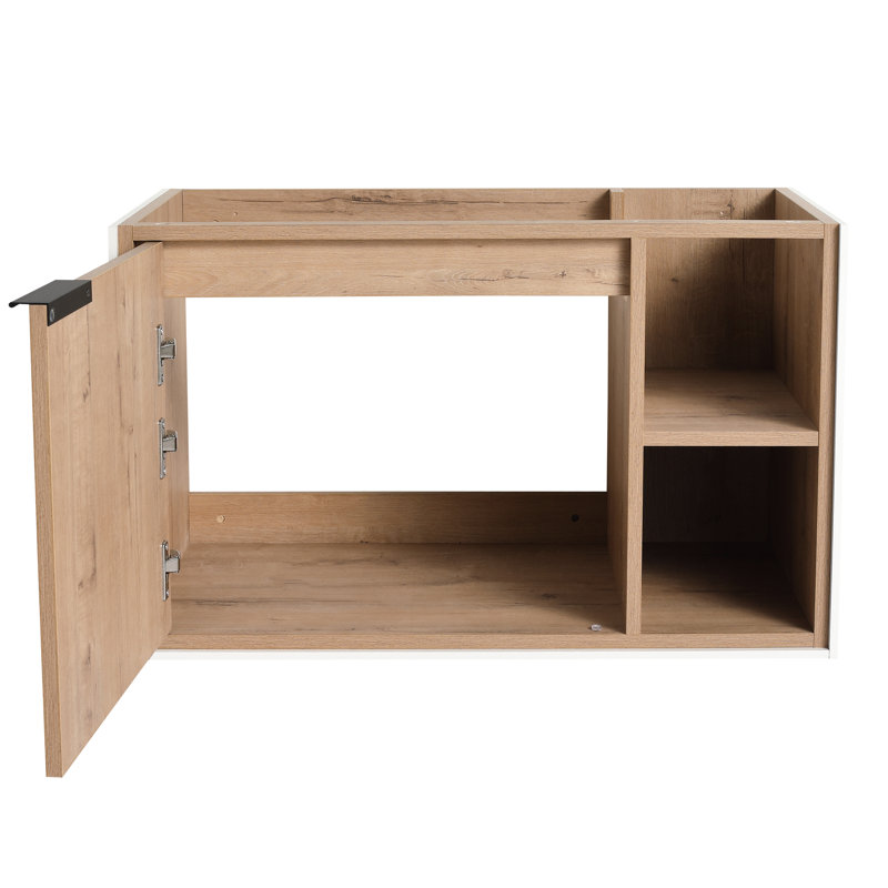 Meuble-lavabo de salle de bain 30 po, porte à fermeture en douceur, couleur chêne imitation, look moderne, armoire 1 porte, 2 tablettes, teinte de contreplaqué, construction
