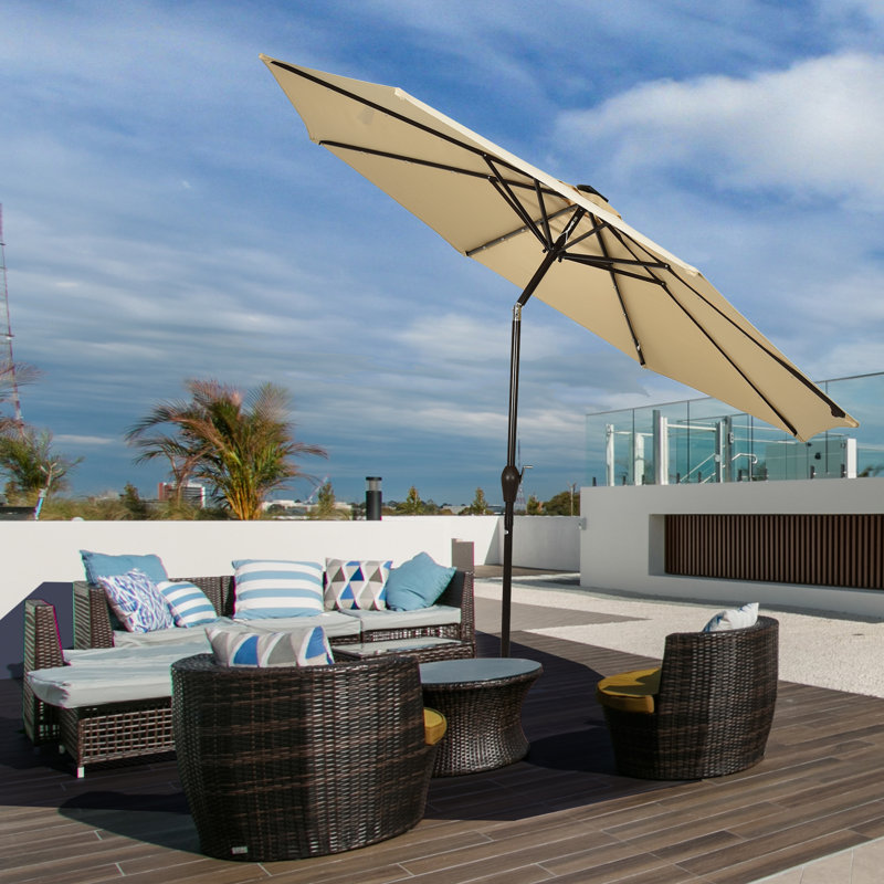 Noreene 300cm Lighted Tilt Market Parasol, 250cm H x 300cm W x 300cm D, Beige